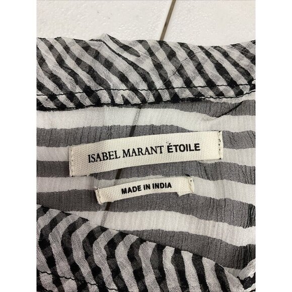 Isabel Marant Etoile Black Striped sheer 3/4 sleeve silk top Blouse sz 42 us MED - Picture 8 of 14